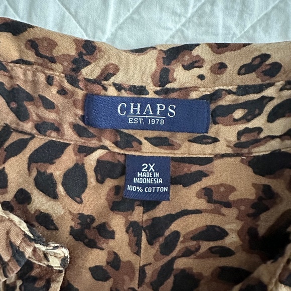 Chaps Cheetah Leopard Animal Print Button Down Blouse Shirt 2X - Picture 3 of 10